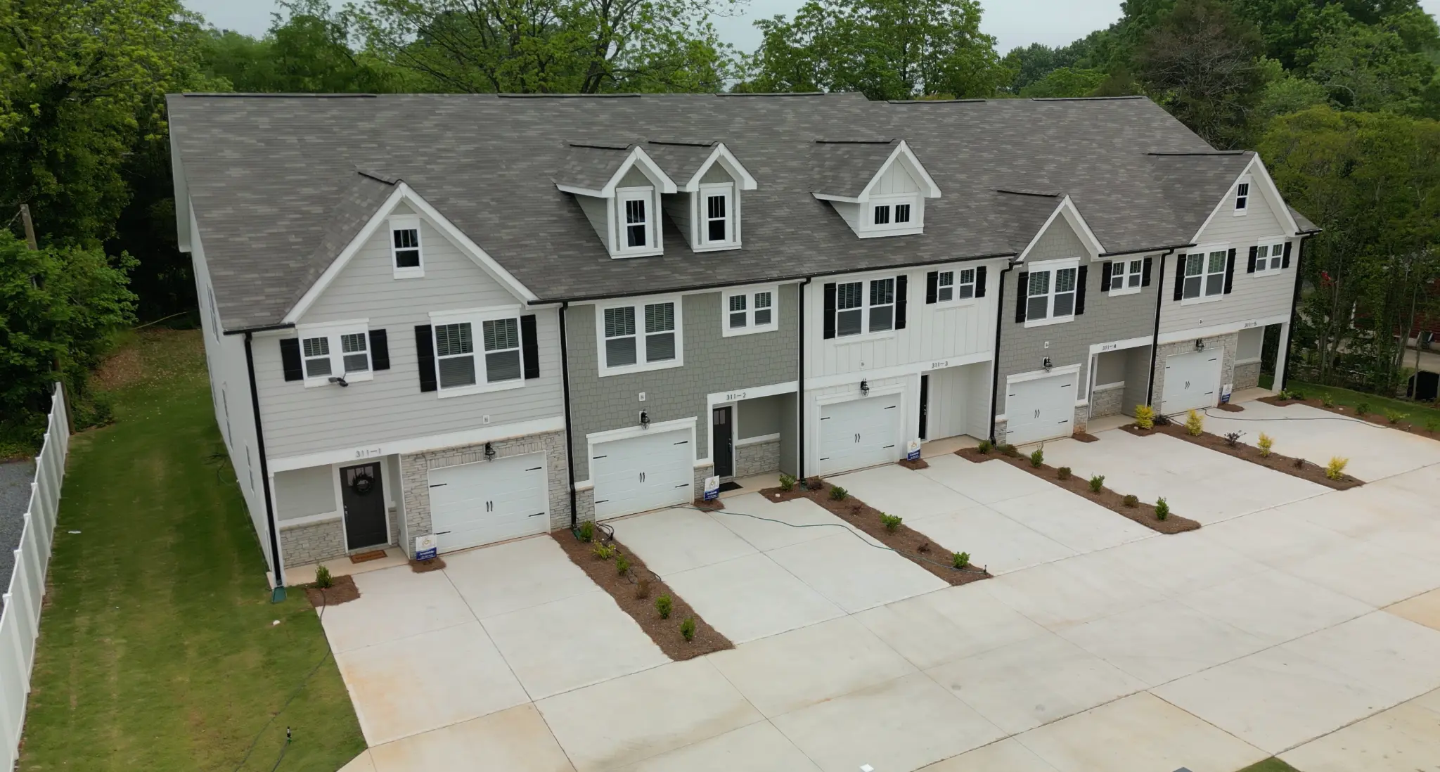 Angled aerial view of the townhome community